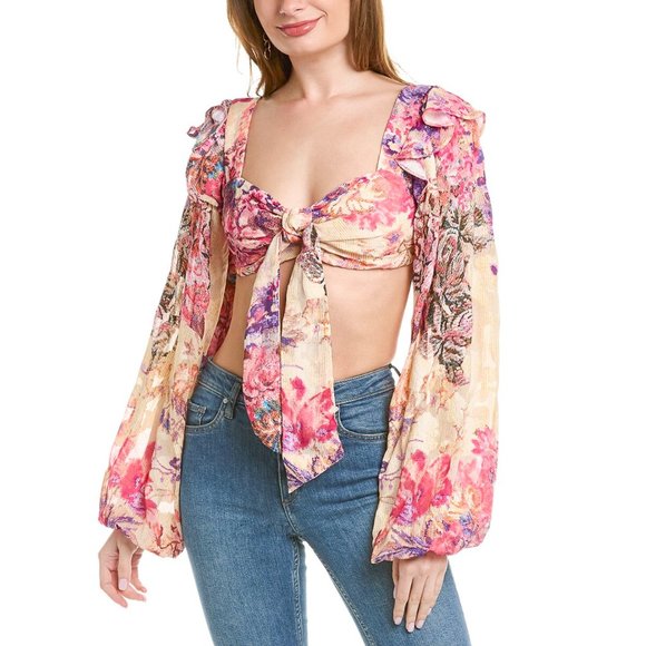 Hemant & Nandita - Leah Romantic Floral Boho Festival Crop Top - Picture 1 of 14